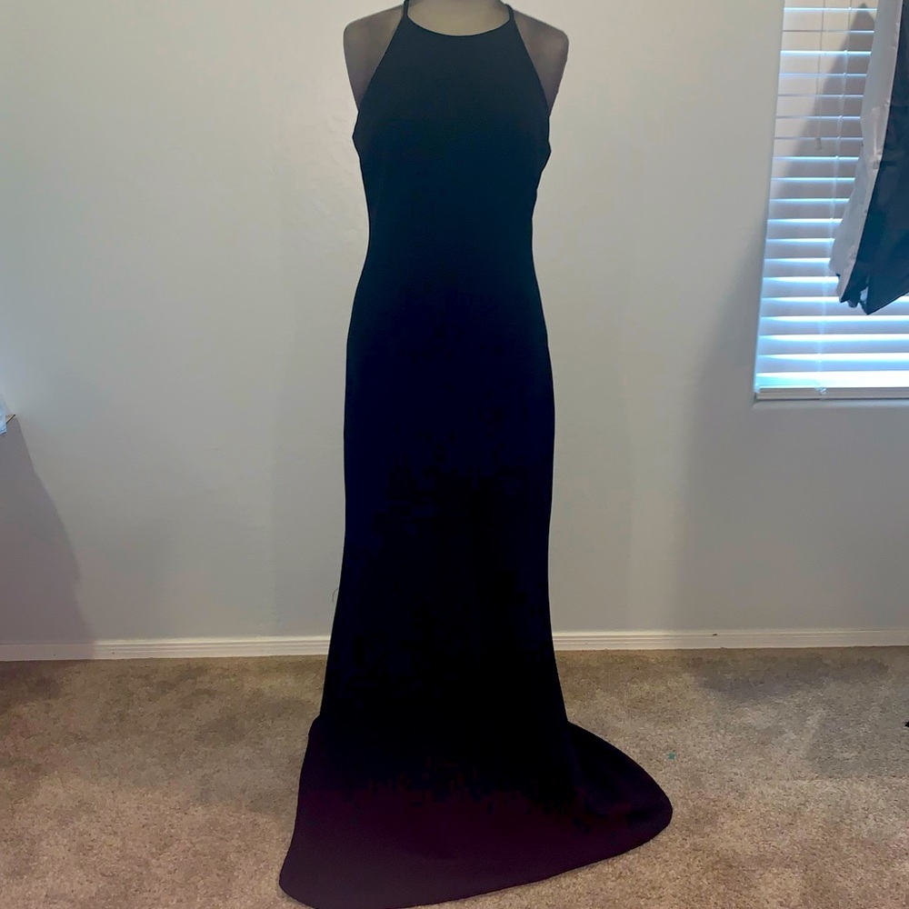 Black Calvin Klein Halter Crepe Sheath Dress